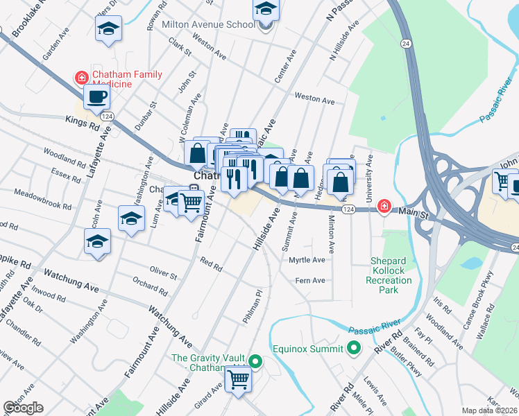 map of restaurants, bars, coffee shops, grocery stores, and more near in Chatham