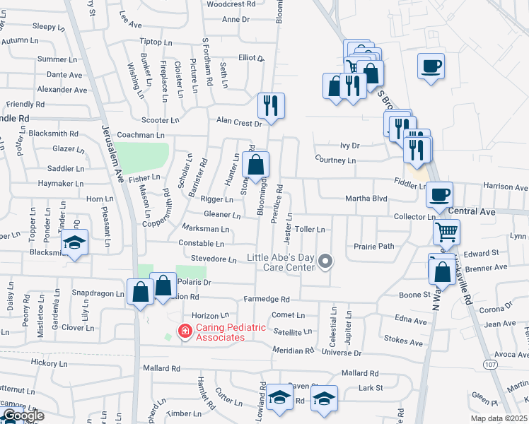 map of restaurants, bars, coffee shops, grocery stores, and more near 116 Bloomingdale Road in Levittown