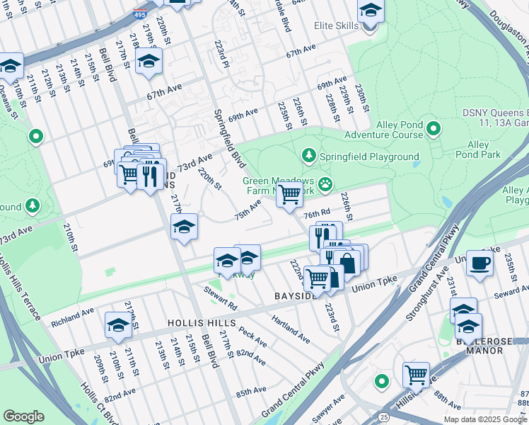 map of restaurants, bars, coffee shops, grocery stores, and more near in Queens