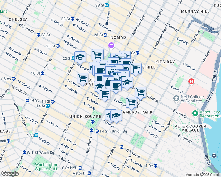 map of restaurants, bars, coffee shops, grocery stores, and more near in New York