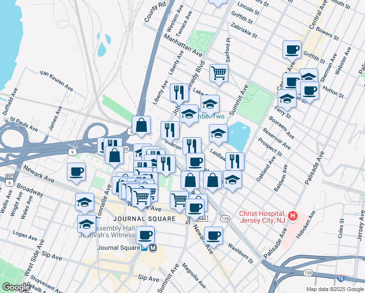 map of restaurants, bars, coffee shops, grocery stores, and more near 227 Laidlaw Avenue in Jersey City
