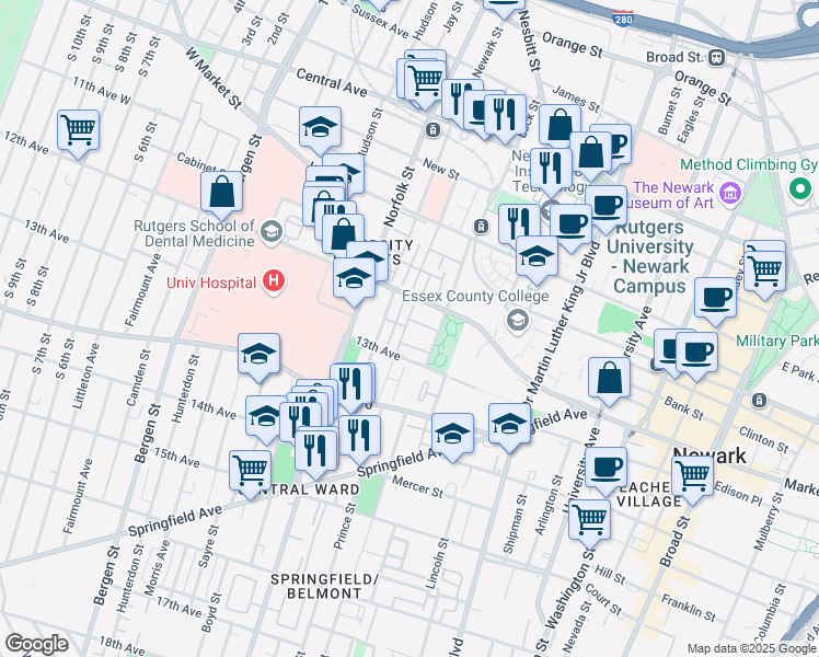 map of restaurants, bars, coffee shops, grocery stores, and more near 26 Krueger Court in Newark