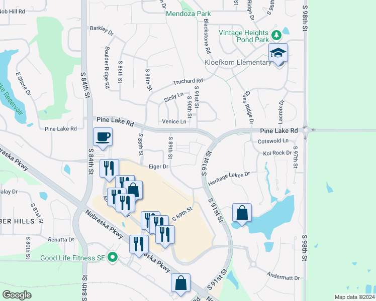 map of restaurants, bars, coffee shops, grocery stores, and more near in Lincoln