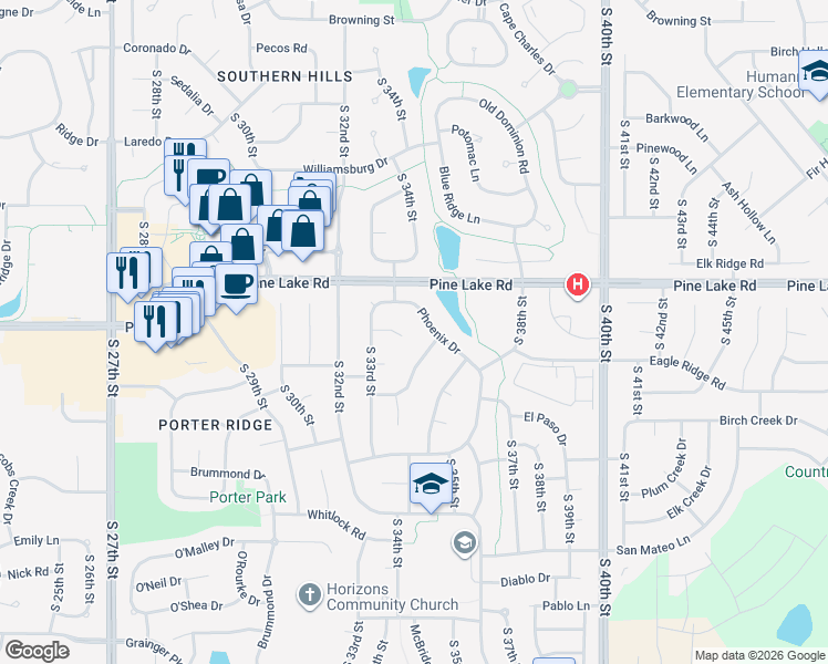 map of restaurants, bars, coffee shops, grocery stores, and more near 7024 Phoenix Drive in Lincoln