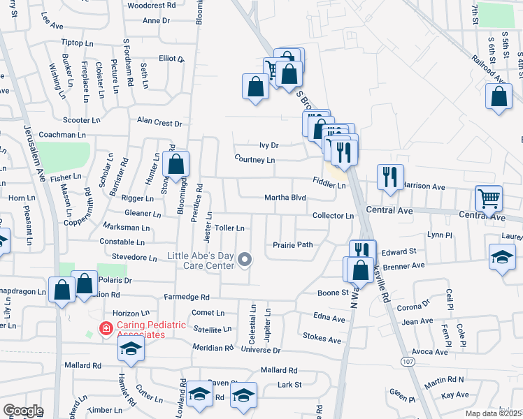 map of restaurants, bars, coffee shops, grocery stores, and more near 3599 Collector Lane in Bethpage