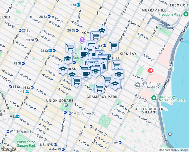 map of restaurants, bars, coffee shops, grocery stores, and more near in New York