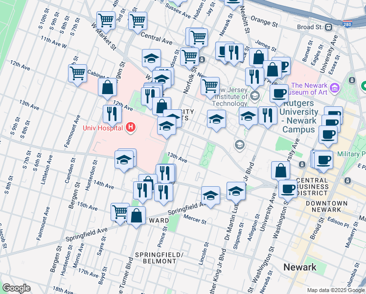 map of restaurants, bars, coffee shops, grocery stores, and more near 26 Krueger Court in Newark