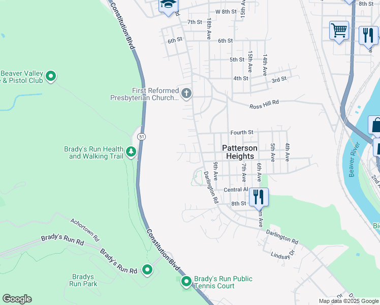 map of restaurants, bars, coffee shops, grocery stores, and more near 141 Saint Martinique Drive in Beaver Falls