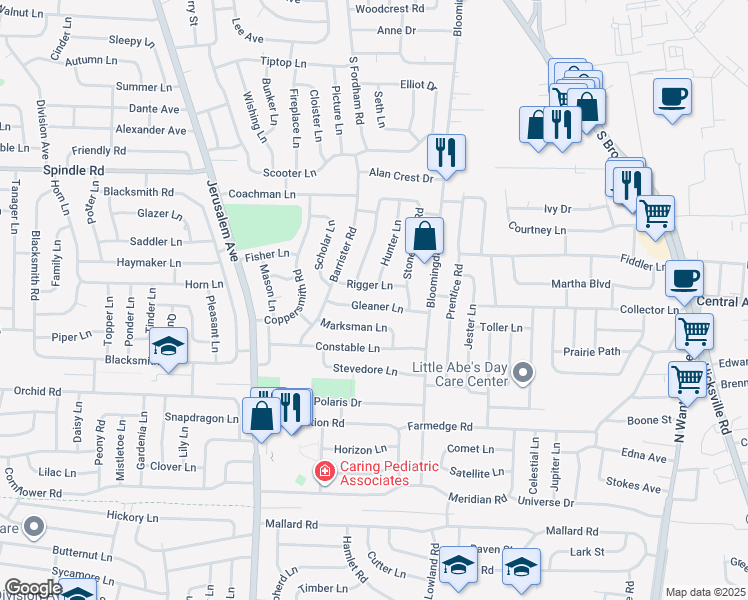 map of restaurants, bars, coffee shops, grocery stores, and more near 21 Rigger Lane in Levittown