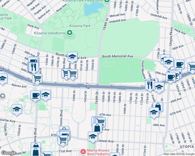 map of restaurants, bars, coffee shops, grocery stores, and more near in Queens