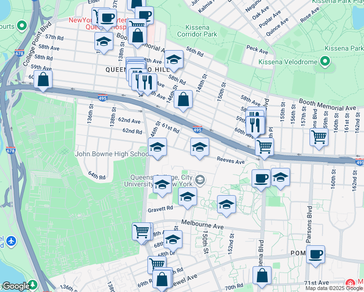 map of restaurants, bars, coffee shops, grocery stores, and more near 40 148th Street in Queens