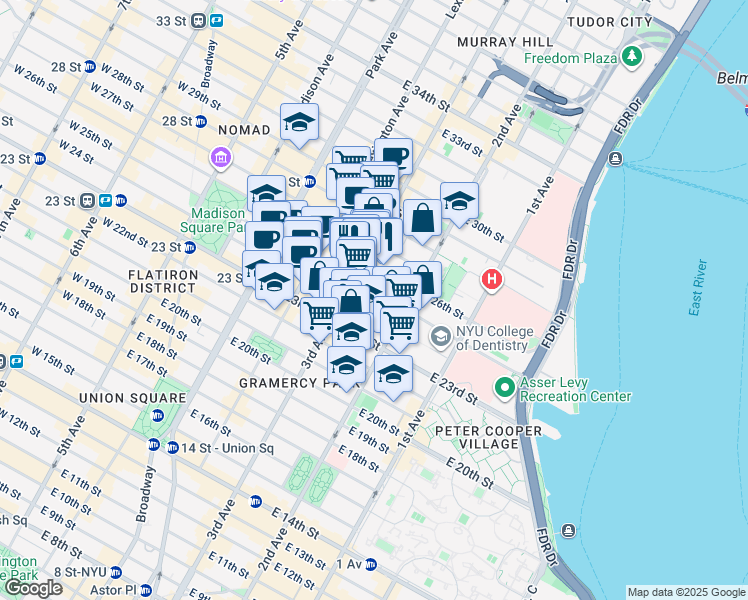 map of restaurants, bars, coffee shops, grocery stores, and more near in New York