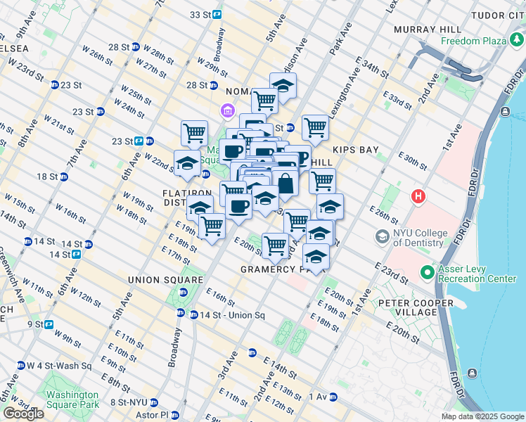 map of restaurants, bars, coffee shops, grocery stores, and more near in New York