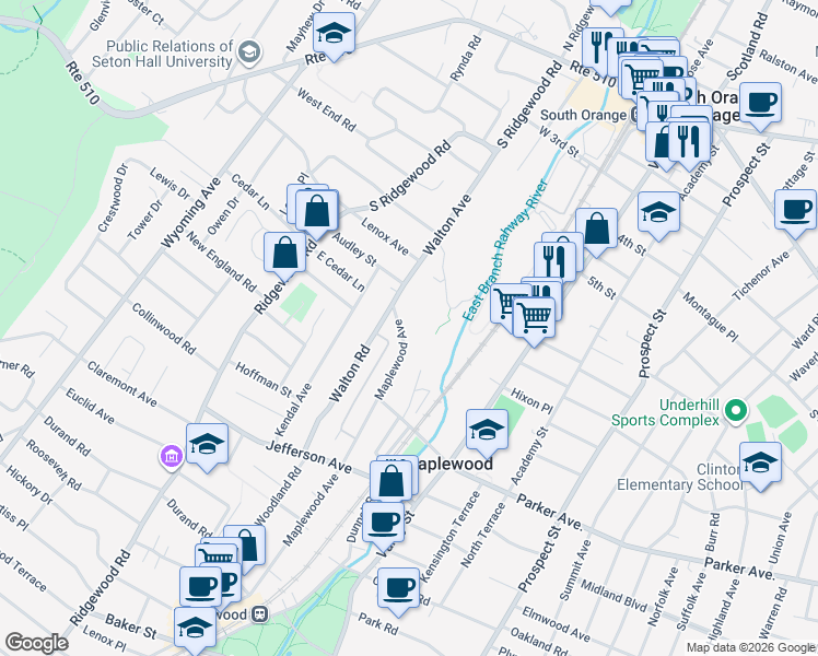map of restaurants, bars, coffee shops, grocery stores, and more near 6 Maplewood Avenue in Maplewood