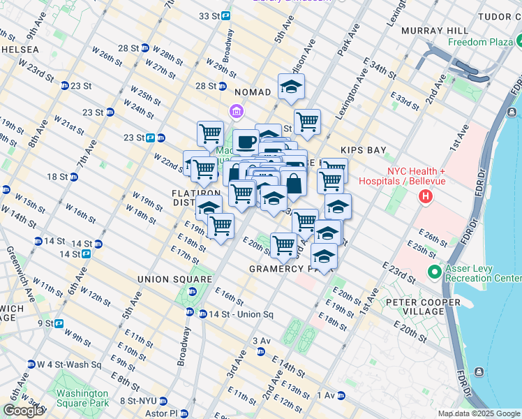 map of restaurants, bars, coffee shops, grocery stores, and more near in New York