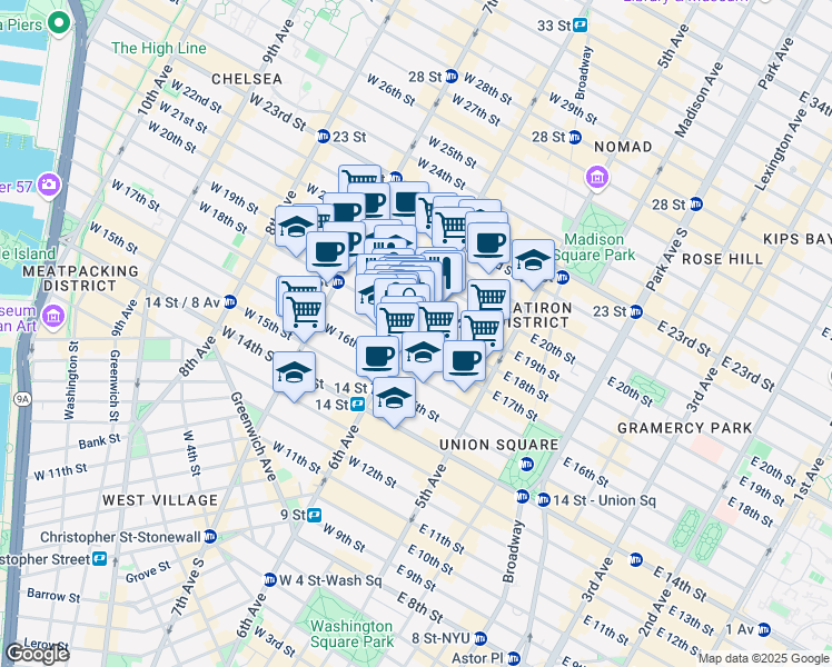 map of restaurants, bars, coffee shops, grocery stores, and more near 610 6th Avenue in New York