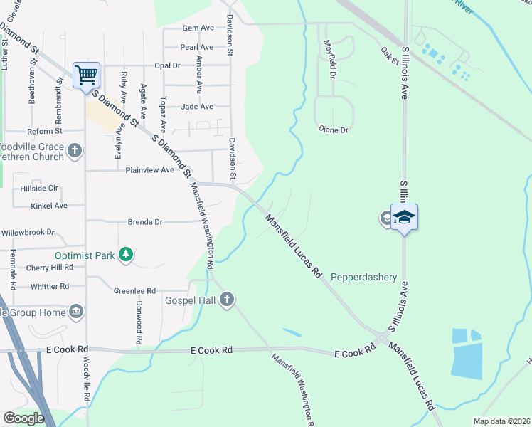 map of restaurants, bars, coffee shops, grocery stores, and more near 698 Miley Drive in Mansfield