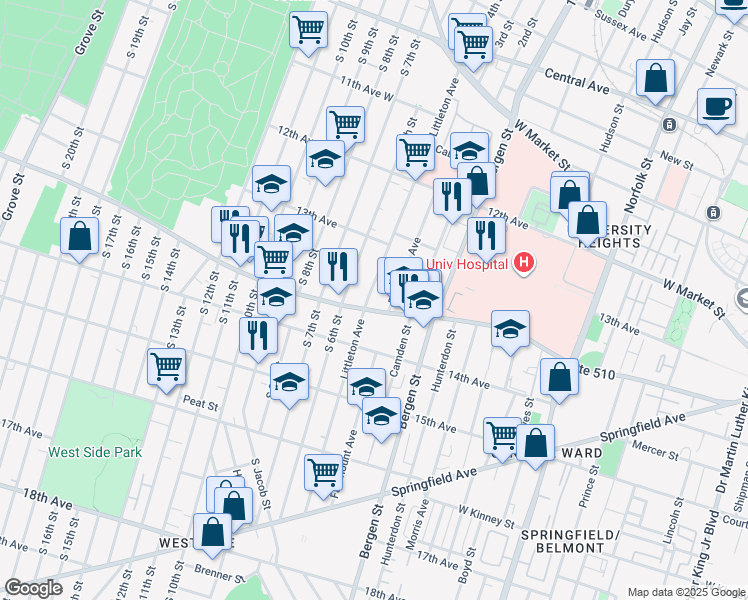 map of restaurants, bars, coffee shops, grocery stores, and more near in Newark