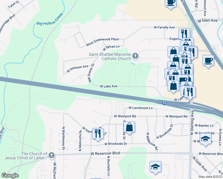 map of restaurants, bars, coffee shops, grocery stores, and more near 3202 West Lake Avenue in Peoria