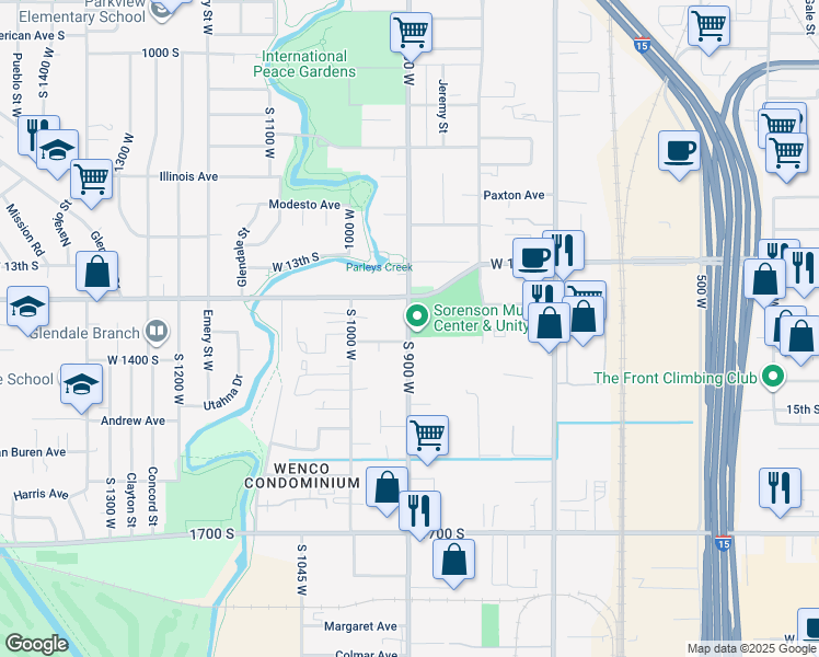 map of restaurants, bars, coffee shops, grocery stores, and more near 1383 South 900 West in Salt Lake City