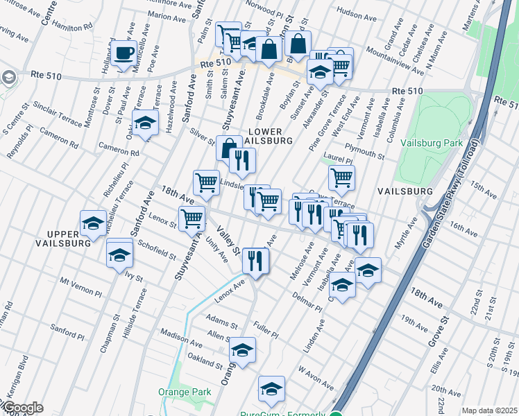 map of restaurants, bars, coffee shops, grocery stores, and more near 189 Alexander Street in Newark