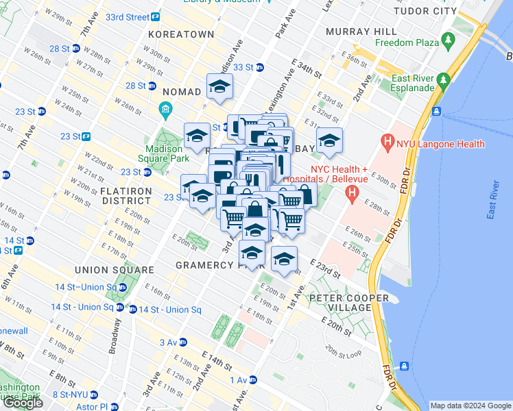 map of restaurants, bars, coffee shops, grocery stores, and more near in New York