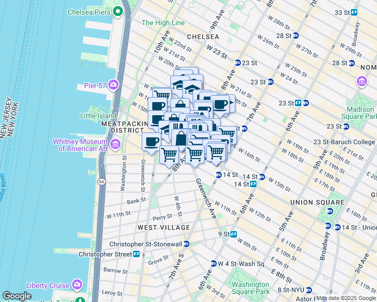 map of restaurants, bars, coffee shops, grocery stores, and more near in New York