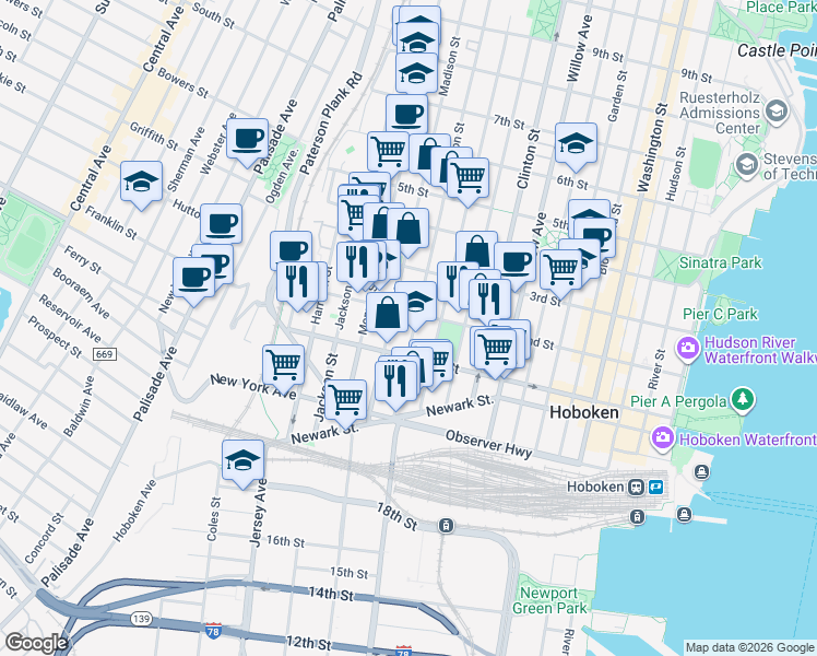 map of restaurants, bars, coffee shops, grocery stores, and more near 509 2nd Street in Hoboken