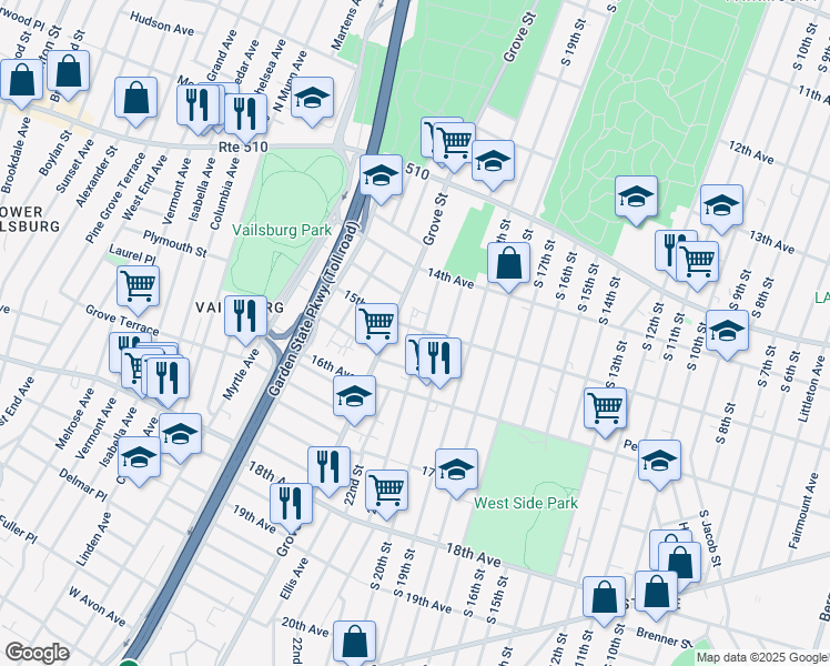 map of restaurants, bars, coffee shops, grocery stores, and more near 690 15th Avenue in Irvington