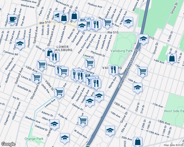 map of restaurants, bars, coffee shops, grocery stores, and more near in Newark