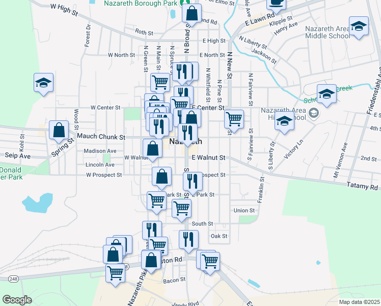 map of restaurants, bars, coffee shops, grocery stores, and more near in Nazareth
