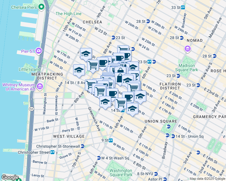 map of restaurants, bars, coffee shops, grocery stores, and more near in New York