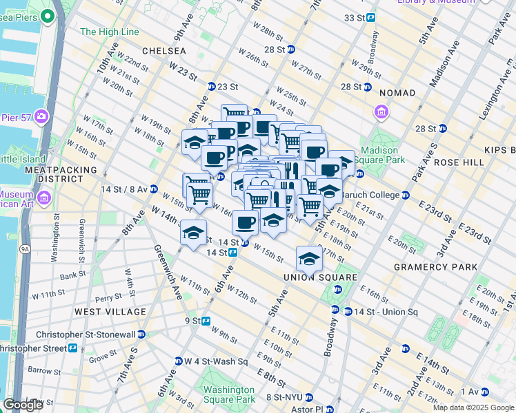 map of restaurants, bars, coffee shops, grocery stores, and more near in New York
