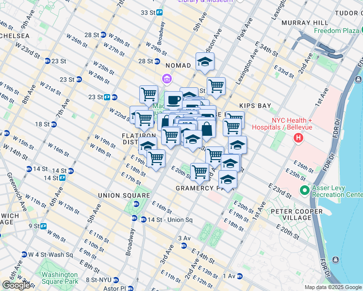 map of restaurants, bars, coffee shops, grocery stores, and more near in New York