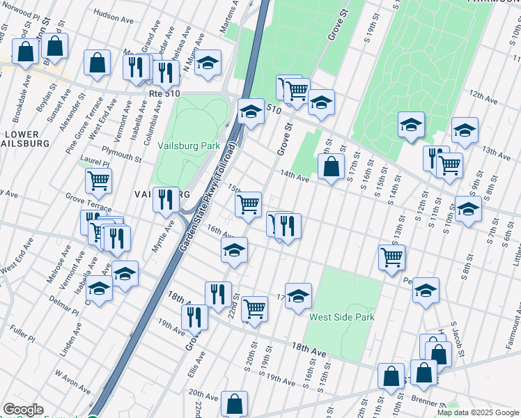 map of restaurants, bars, coffee shops, grocery stores, and more near 690 15th Avenue in Irvington