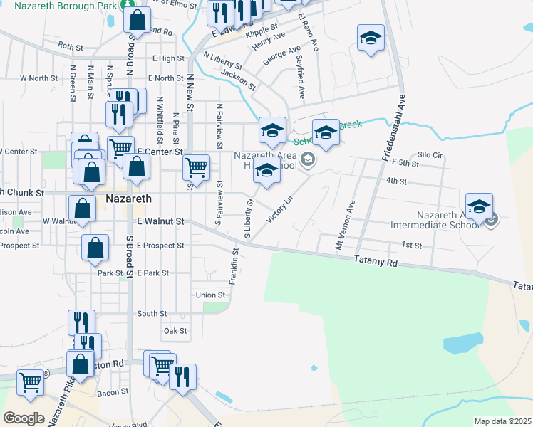 map of restaurants, bars, coffee shops, grocery stores, and more near 516 East Belvidere Street in Nazareth