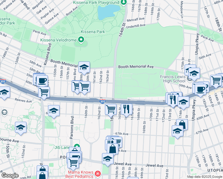 map of restaurants, bars, coffee shops, grocery stores, and more near in Queens