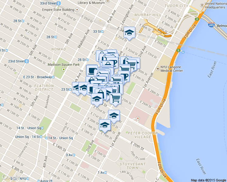 map of restaurants, bars, coffee shops, grocery stores, and more near in New York