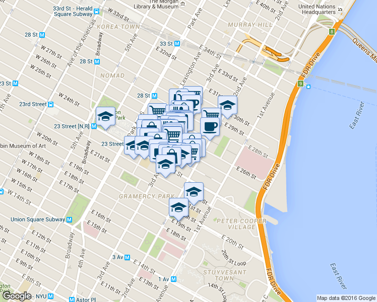 map of restaurants, bars, coffee shops, grocery stores, and more near in New York