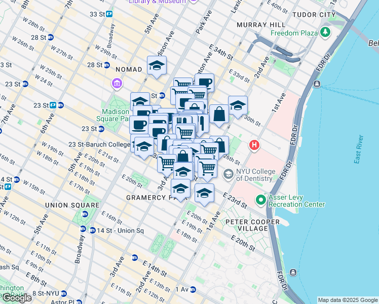 map of restaurants, bars, coffee shops, grocery stores, and more near in New York
