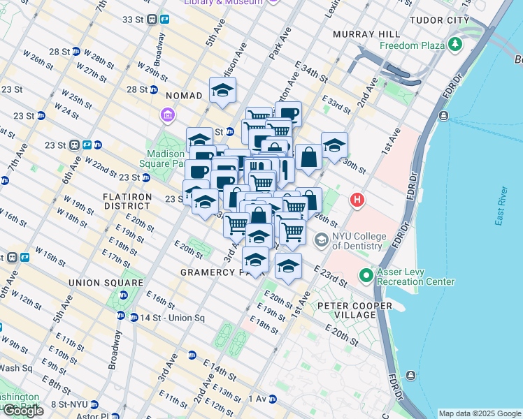 map of restaurants, bars, coffee shops, grocery stores, and more near in New York