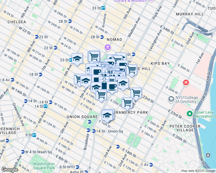 map of restaurants, bars, coffee shops, grocery stores, and more near in New York