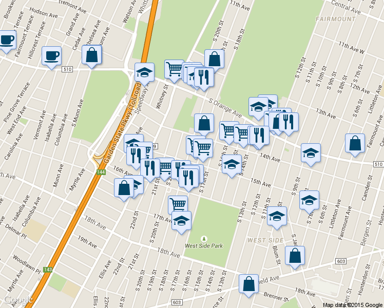 map of restaurants, bars, coffee shops, grocery stores, and more near 492 South 19th Street in Newark