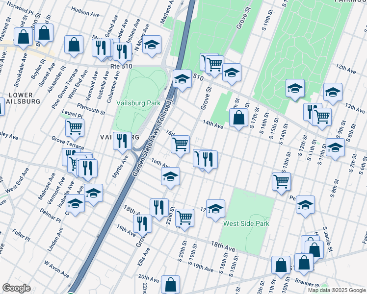 map of restaurants, bars, coffee shops, grocery stores, and more near 690 15th Avenue in Irvington