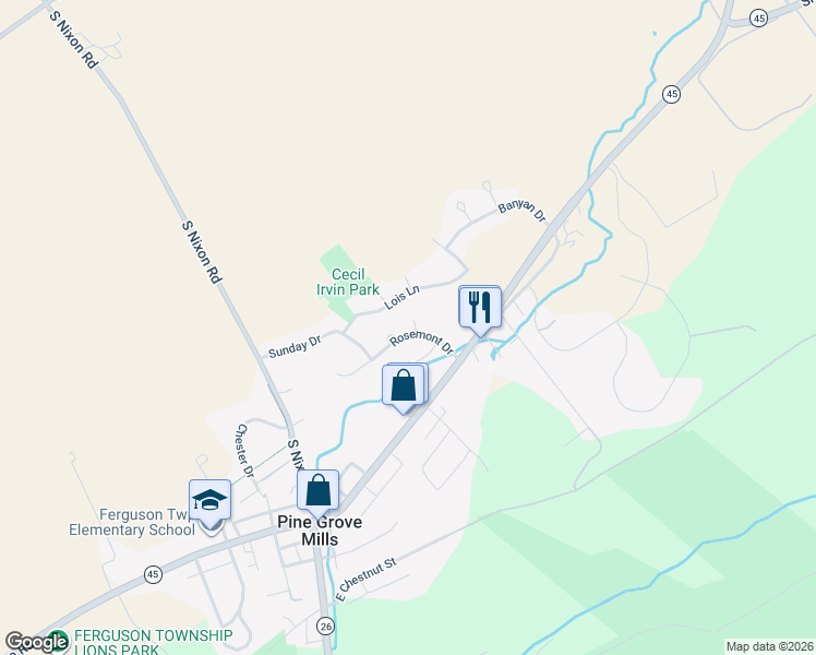 map of restaurants, bars, coffee shops, grocery stores, and more near 300-398 Koebner Cir in State College