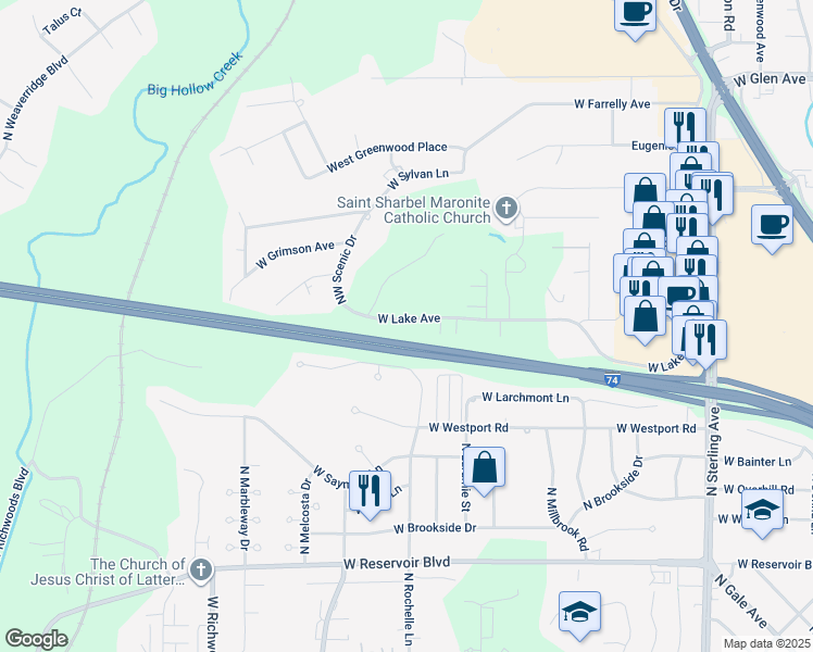 map of restaurants, bars, coffee shops, grocery stores, and more near 3202 West Lake Avenue in Peoria