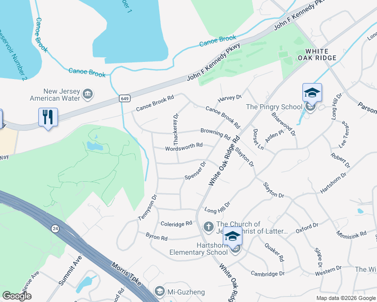 map of restaurants, bars, coffee shops, grocery stores, and more near 18 Thackeray Drive in Essex County