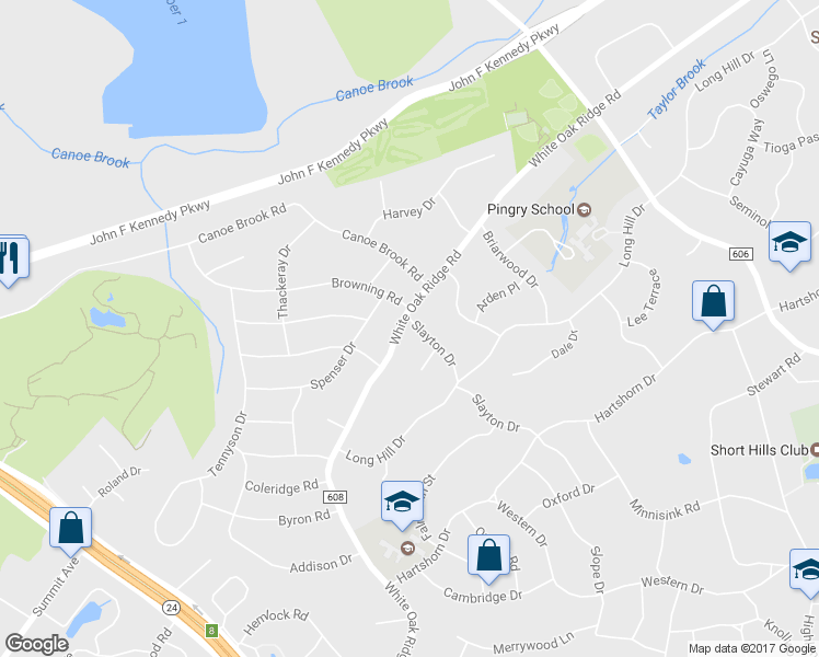 map of restaurants, bars, coffee shops, grocery stores, and more near 230 White Oak Ridge Road in Essex County