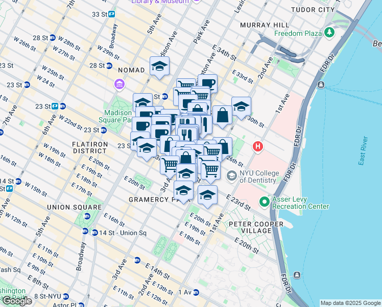 map of restaurants, bars, coffee shops, grocery stores, and more near 355 3rd Avenue in New York