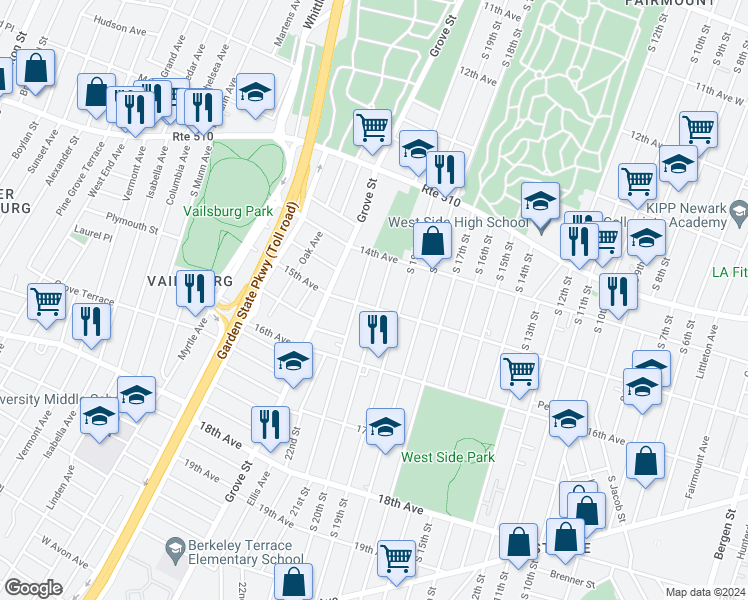 map of restaurants, bars, coffee shops, grocery stores, and more near 503 South 20th Street in Irvington